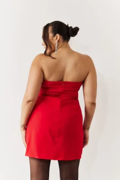 Red Bandeau Bow Front Split Hem Mini Dress