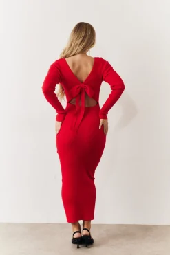 Red Bow Back Knitted Midaxi Dress