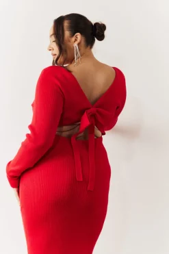 Red Bow Back Knitted Midaxi Dress
