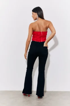 Red 3D Floral Bandeau Top
