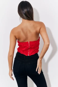 Red 3D Floral Bandeau Top