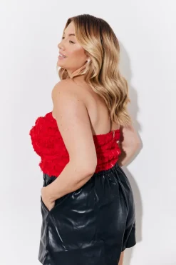 Red 3D Floral Bandeau Top