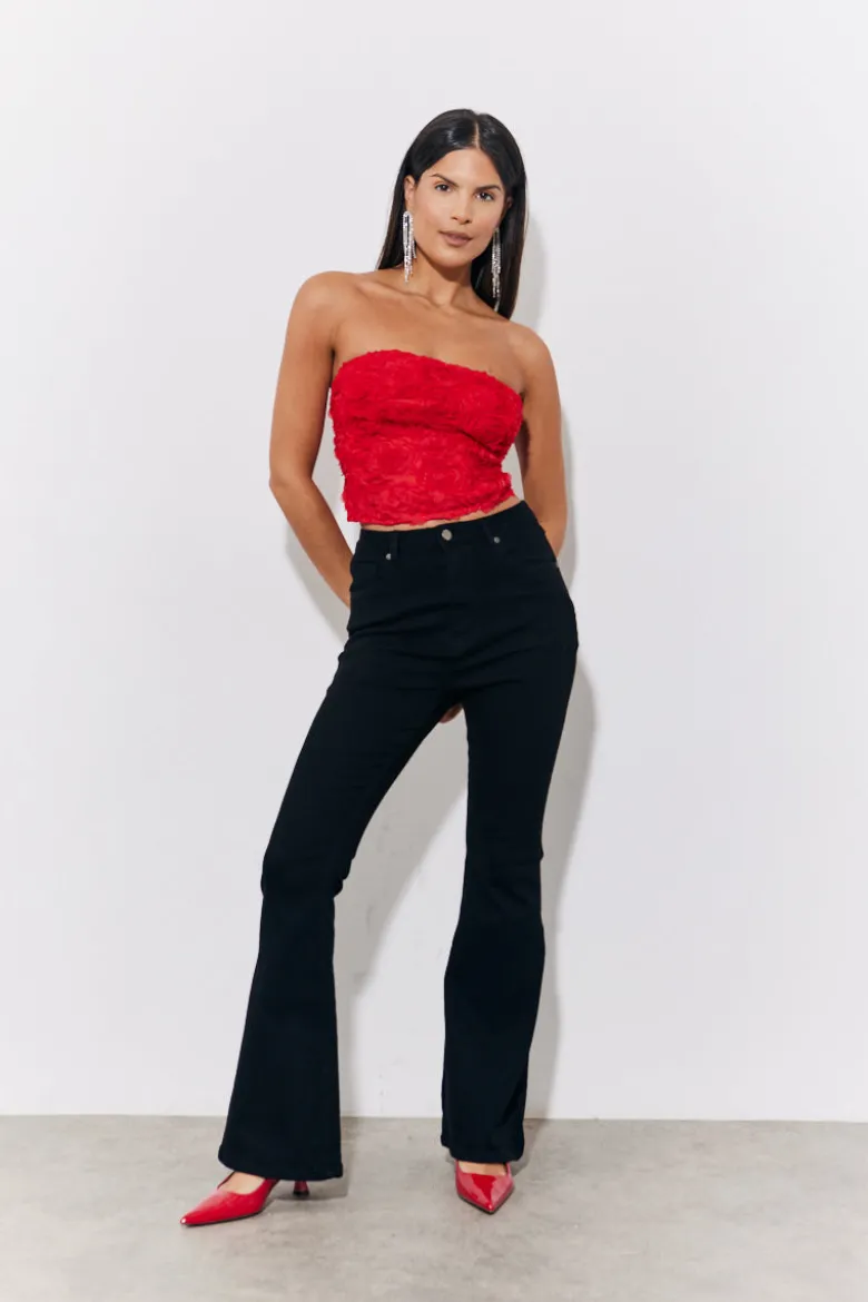 Red 3D Floral Bandeau Top