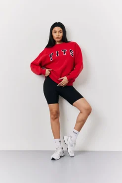 Red Fits Crew Neck Embroidered Sweatshirt