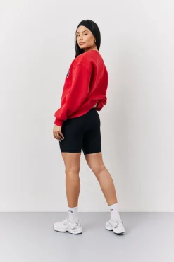 Red Fits Crew Neck Embroidered Sweatshirt