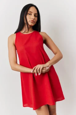 Red Linen A-Line Mini Dress