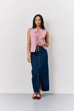Red Seersucker Gingham Tie Front Top