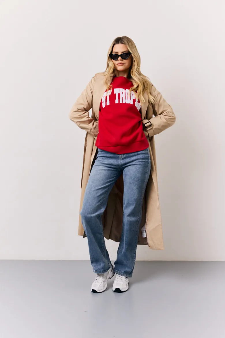 Red St Tropez Embroidered Slogan Sweatshirt