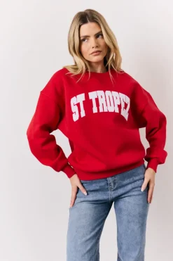 Red St Tropez Embroidered Slogan Sweatshirt
