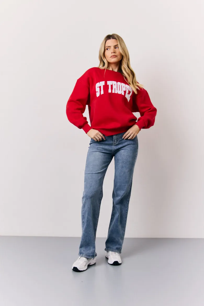 Red St Tropez Embroidered Slogan Sweatshirt
