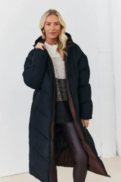 Reversible Hooded Longline Puffer Coat