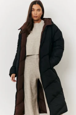 Reversible Hooded Longline Puffer Coat