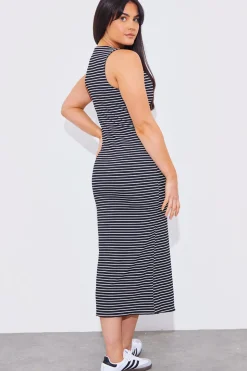 Reversible Stripe Racer Neck Midi Dress