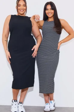 Reversible Stripe Racer Neck Midi Dress