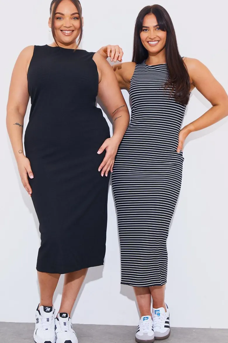 Reversible Stripe Racer Neck Midi Dress