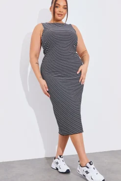 Reversible Stripe Racer Neck Midi Dress