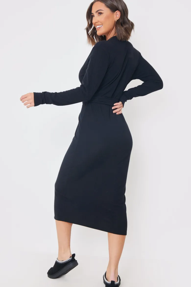 Ribbed Belted Midi Dress
