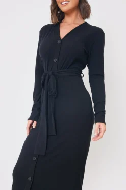 Ribbed Belted Midi Dress