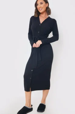 Ribbed Belted Midi Dress