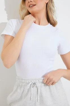 Ribbed Crew Neck Short Sleeve Bodysuit