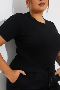 Ribbed Crew Neck Short Sleeve Bodysuit