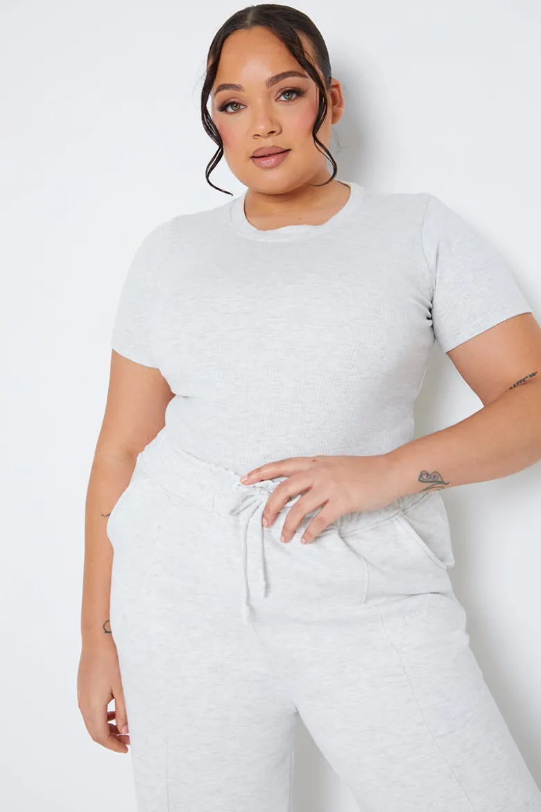 Ribbed Crew Neck Short Sleeve Bodysuit