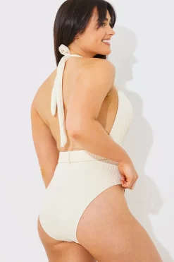 Rib Belted Halterneck Swimsuit