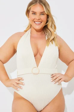 Rib Belted Halterneck Swimsuit