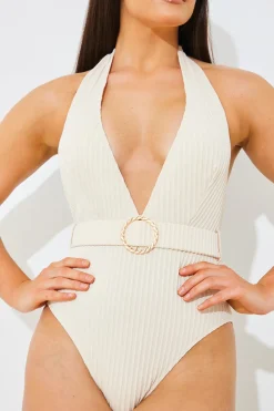 Rib Belted Halterneck Swimsuit