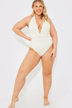 Rib Belted Halterneck Swimsuit