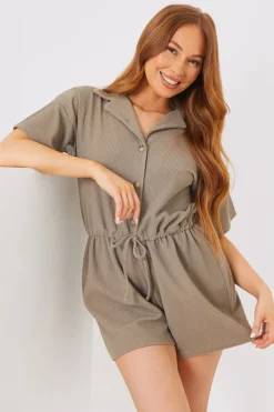 Rib Button Down Collared Playsuit