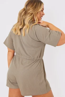 Rib Button Down Collared Playsuit