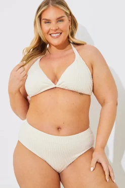 Rib Double Strap Detail Triangle Bikini Top
