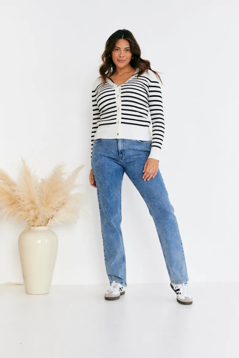 Rib Knit Button Up Stripe Cardigan