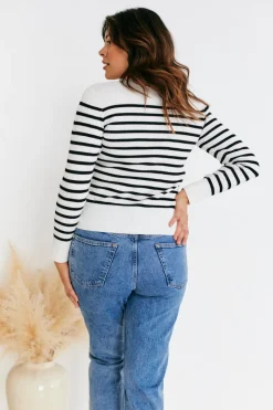 Rib Knit Button Up Stripe Cardigan
