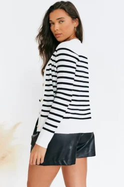 Rib Knit Button Up Stripe Cardigan
