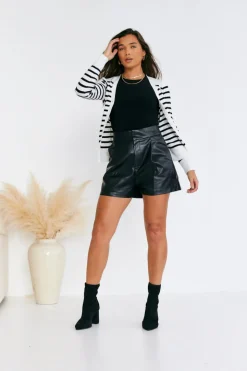 Rib Knit Button Up Stripe Cardigan