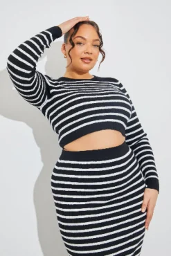 Rib Knit Stripe Crew Neck Co-Ord Top