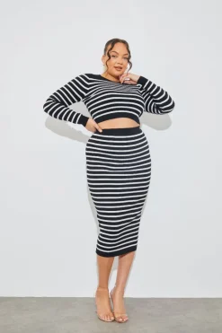 Rib Knit Stripe Crew Neck Co-Ord Top