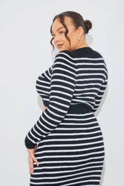 Rib Knit Stripe Crew Neck Co-Ord Top