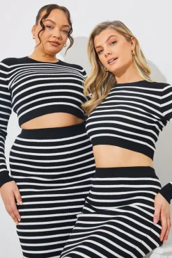 Rib Knit Stripe Crew Neck Co-Ord Top