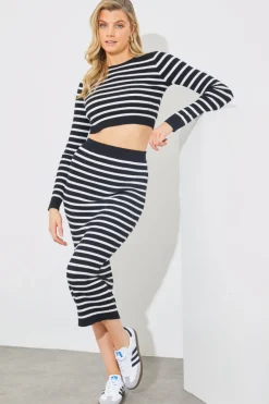 Rib Knit Stripe Crew Neck Co-Ord Top