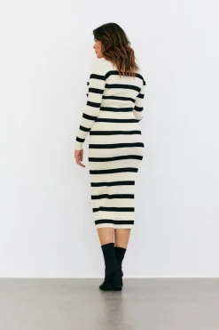 Rib Knit Stripe Long Sleeve Midaxi Dress