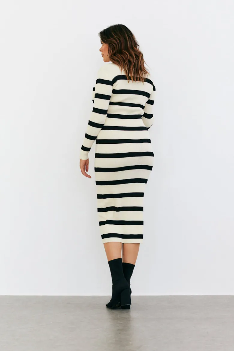 Rib Knit Stripe Long Sleeve Midaxi Dress