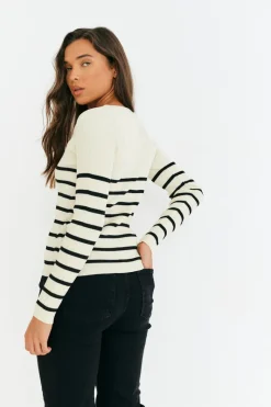 Rib Knit Stripe Scoop Neck Long Sleeve Top