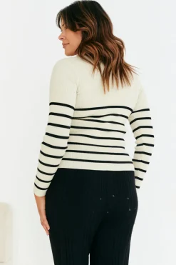 Rib Knit Stripe Scoop Neck Long Sleeve Top
