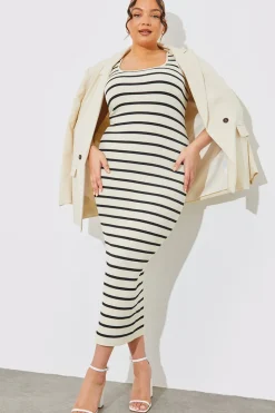 Rib Knit Stripe Scoop Neck Maxi Dress