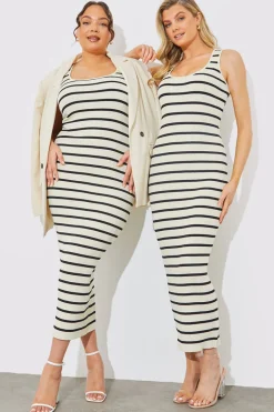 Rib Knit Stripe Scoop Neck Maxi Dress