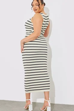 Rib Knit Stripe Scoop Neck Maxi Dress