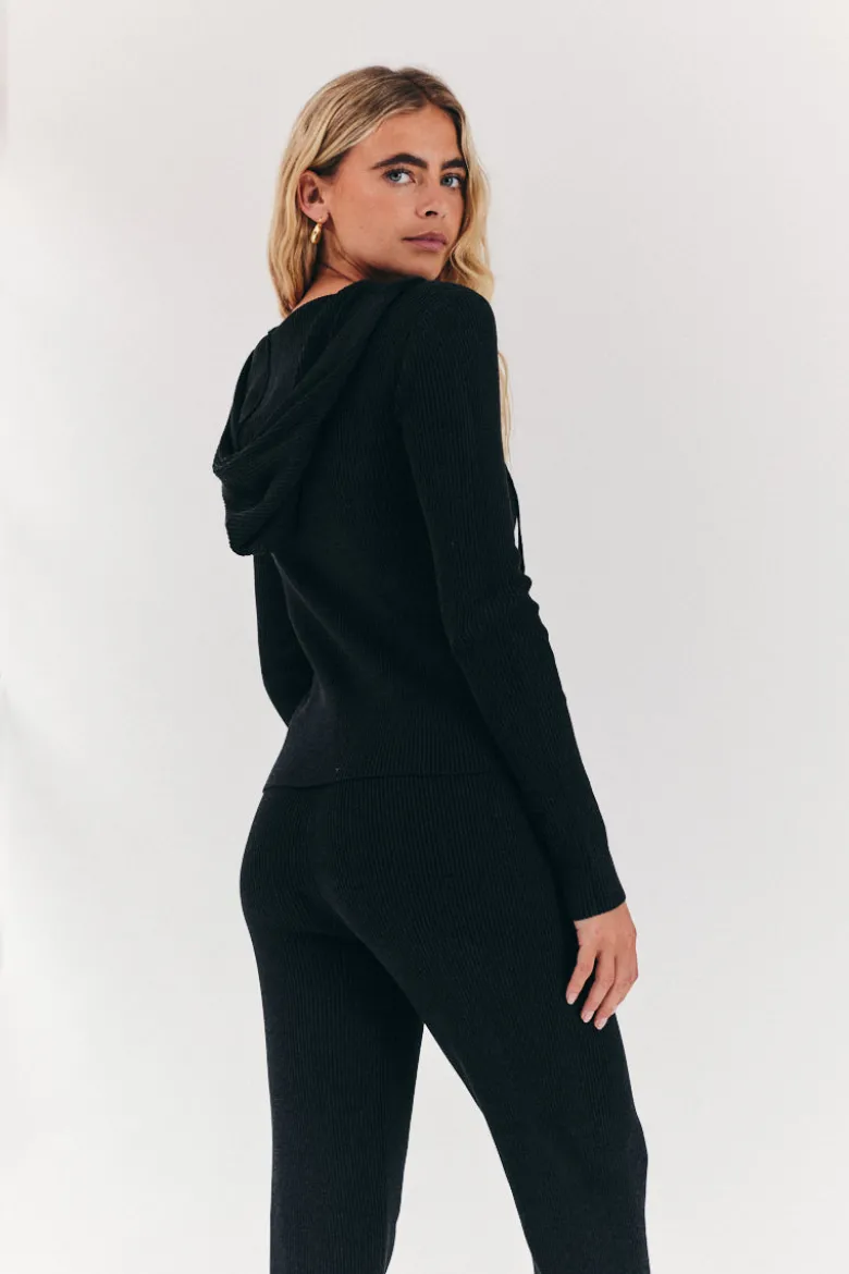 Rib Knit Zip Up Co-Ord Hoodie